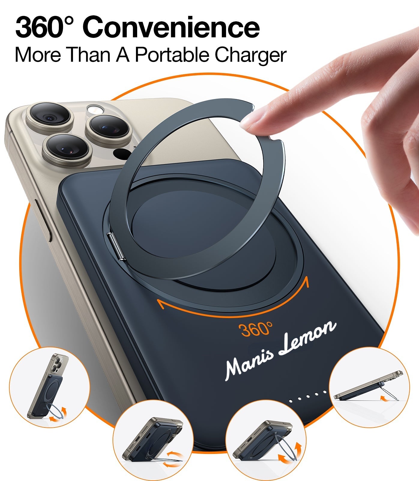 Magsafe Wireless Portable Charger with 360° Rotatable Stand